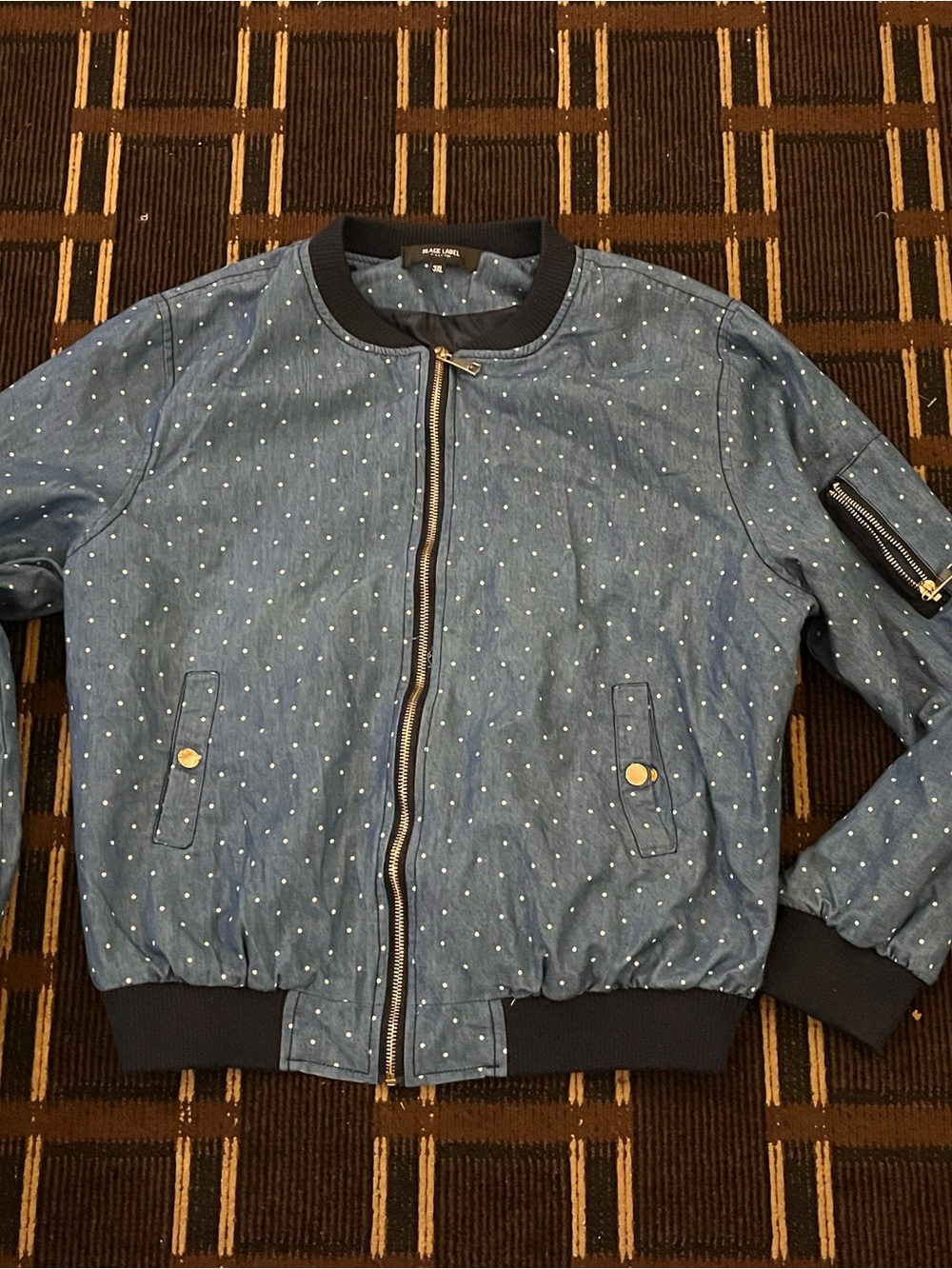 Women’s Black Label Navy Blue Polkadot Jacket Thiner Gold Buttons 3XL NICE 962